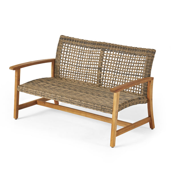 gdf studio Levant Outdoor Wood and Wicker Loveseat