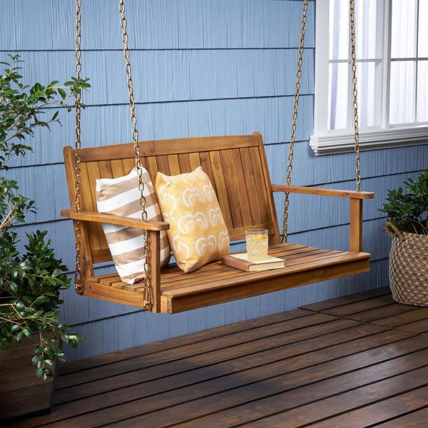 Gdf Studio Lilith Outdoor Aacia Wood Porch Swing