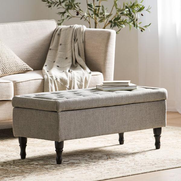 Gdf Studio Logan Grey Fabric Storage Ottoman Bench