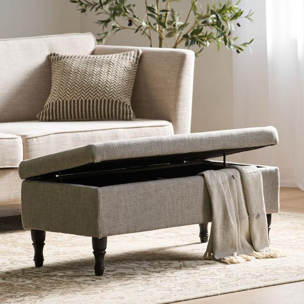 Gdf Studio Logan Grey Fabric Storage Ottoman Bench
