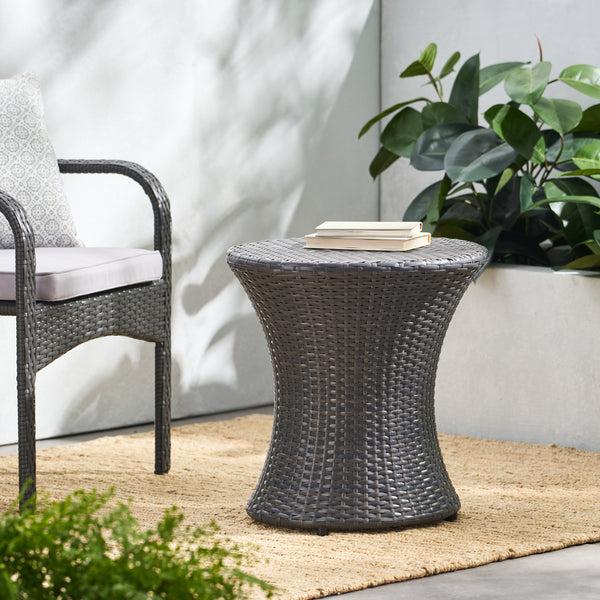 Gdf Studio Lorenzo Outdoor Grey Wicker Side Table