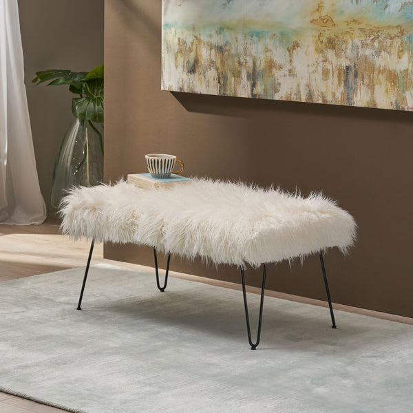 Gdf Studio Louise Faux Fur Bench With Hairpin Legs