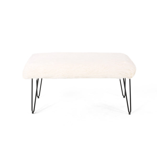 Gdf Studio Louise Faux Fur Bench With Hairpin Legs
