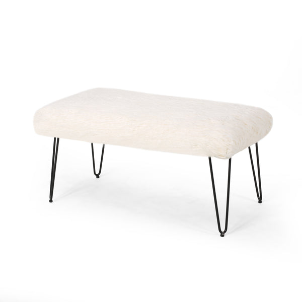 gdf studio Louise Faux Fur Bench with Hairpin Legs