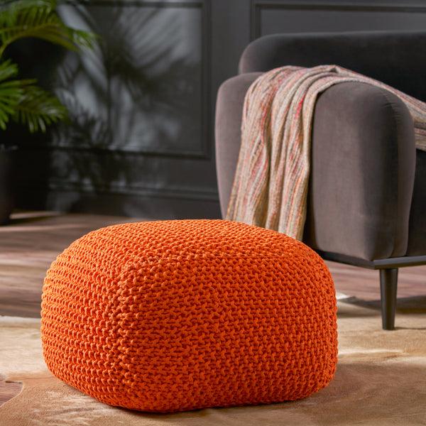 Gdf Studio Lucy Knitted Cotton Square Pouf