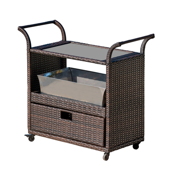gdf studio Maja Multi-Brown Wicker Bar Cart