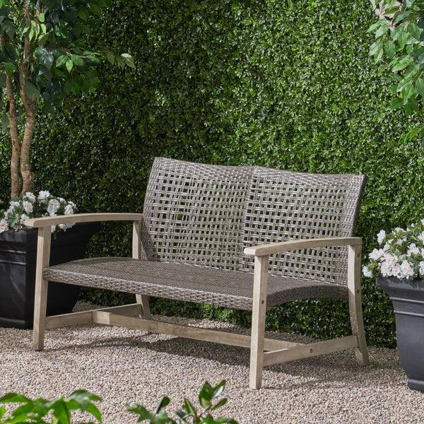 Gdf Studio Marcia Outdoor Wood And Wicker Loveseat