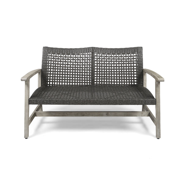 gdf studio Marcia Outdoor Wood and Wicker Loveseat