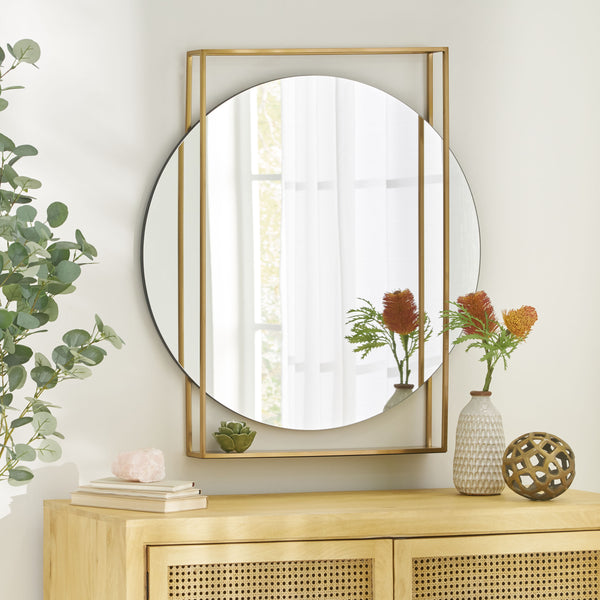 Gdf Studio McNeal Modern Round Framed Wall Mirror