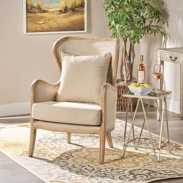 Gdf Studio Milton Beige Fabric Wing Chair