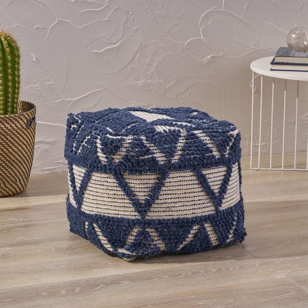 Gdf Studio Ronin Boho Wool And Cotton Ottoman Pouf