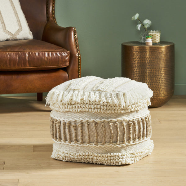 gdf studio Roth Boho Handcrafted Fabric Cube Pouf