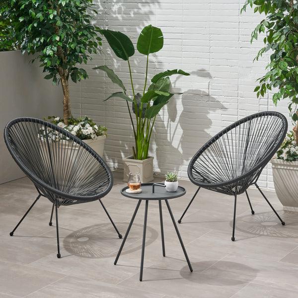 Gdf Studio Samantha Outdoor Woven 3 Piece Chat Set