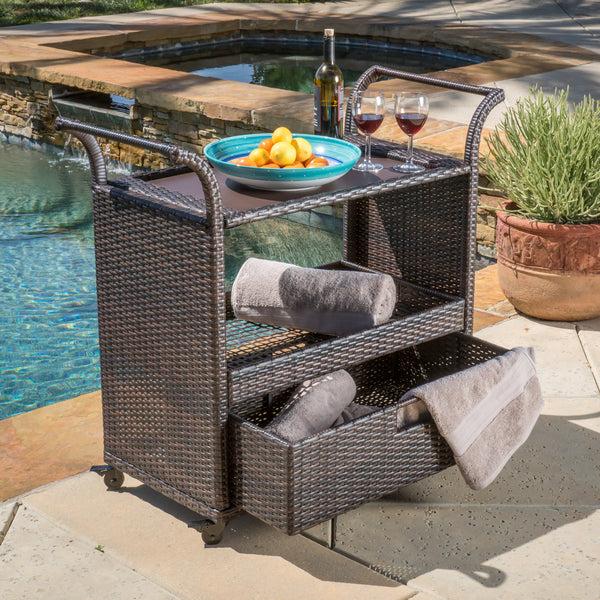 Gdf Studio Shelton Multi-Brown Wicker Bar Cart