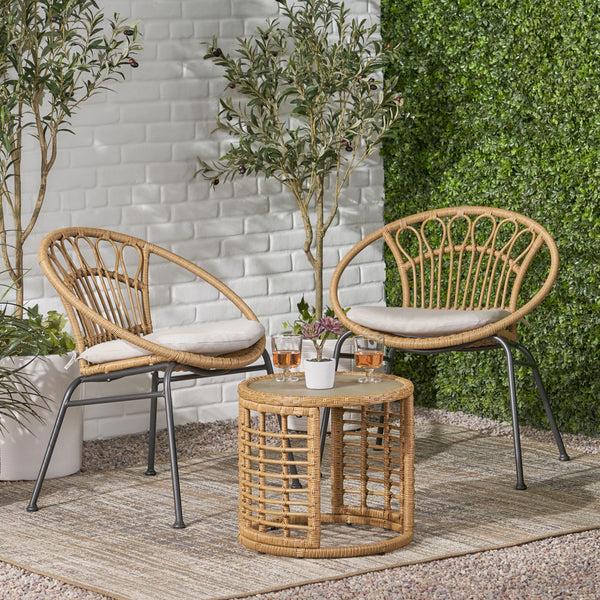 Gdf Studio Srihan Outdoor 3 Piece Wicker Chat Set