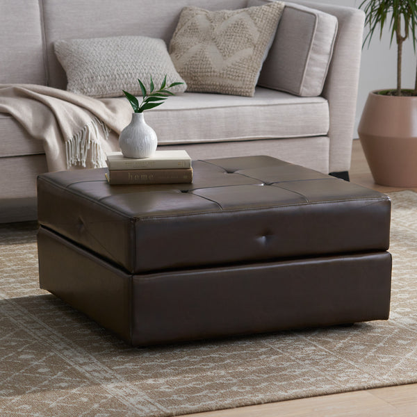 Gdf Studio Templeton Brown Leather Storage Ottoman