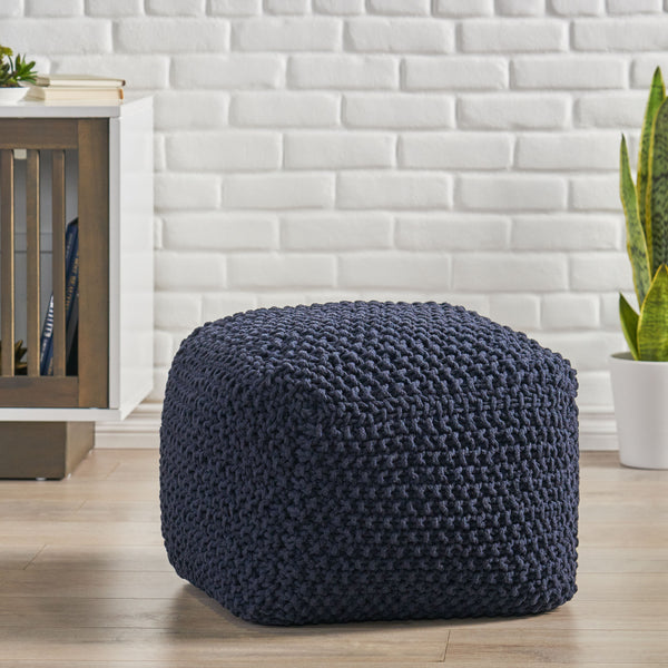 gdf studio Teresa Modern Knitted Cotton Cube Pouf