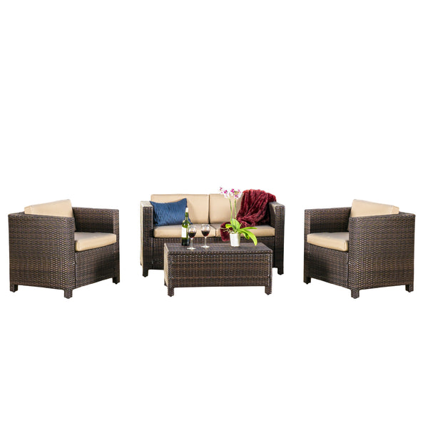 gdf studio Venice 4pc Outdoor Wicker Sofa Set