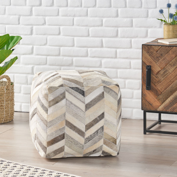 Gdf Studio Weikel Handcrafted Boho Cowhide Pouf