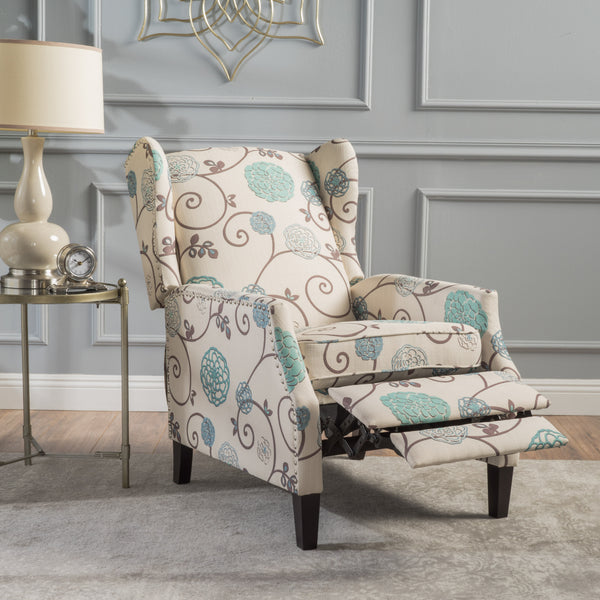 Gdf Studio Weyland Floral Fabric Wingback Recliner