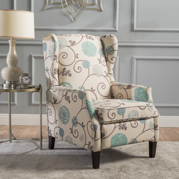 Gdf Studio Weyland Floral Fabric Wingback Recliner