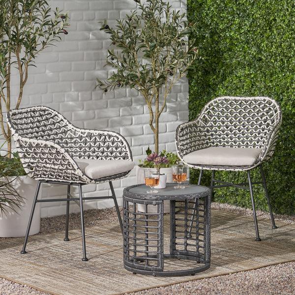 Gdf Studio Yedidya Outdoor 3 Piece Wicker Chat Set