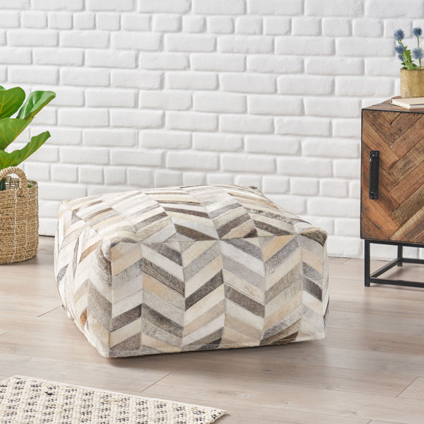 Gdf Studio Zagan Handcrafted Boho Cowhide Pouf