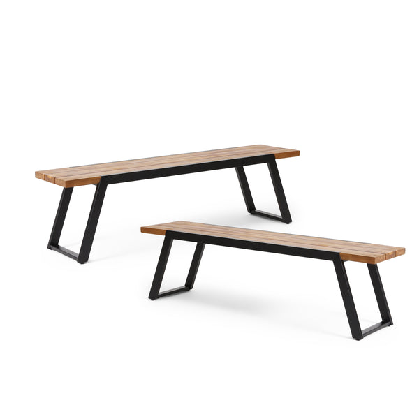 gdf studio Gebo Outdoor Acacia Wood and Iron Dining Bench