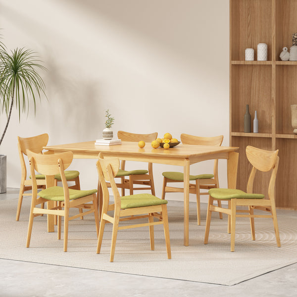 Gdf Studio Geisler Wood And Fabric 7 Piece Dining Set Natural Oak Green Tea