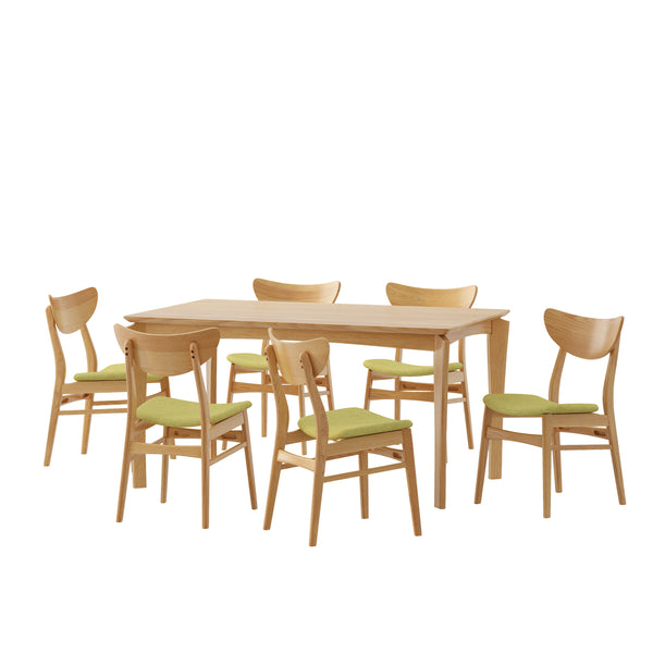 gdf studio Geisler Wood and Fabric 7 Piece Dining Set Natural Oak Green Tea