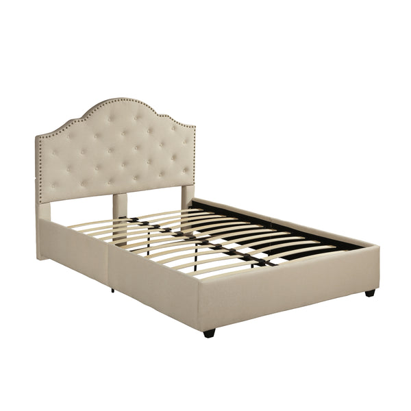 gdf studio Gentry Contemporary Button-Tufted Camelback Queen Bed Frame with Nailhead Trim
