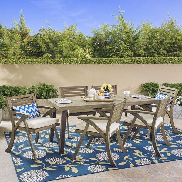 Gdf Studio George Outdoor 7 Piece Acacia Wood Dining Set Gray
