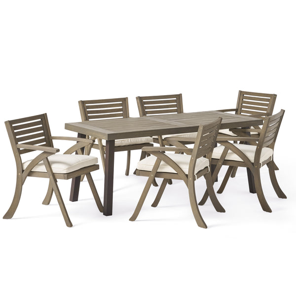 gdf studio George Outdoor 7 Piece Acacia Wood Dining Set Gray