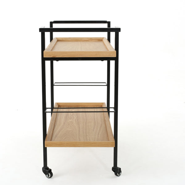 Gdf Studio Gerard Modern Industrial Two Shelf Wood Finished Bar Cart With Rolling Casters