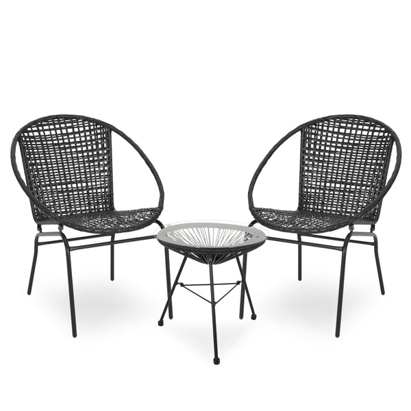 gdf studio German Outdoor Modern 2 Seater Faux Rattan Chat Set