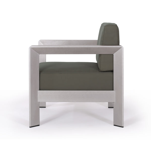 Gdf Studio Gianelle Outdoor Modern 4 Seater Aluminum Chat Set With Fire Pit And Tank Holder