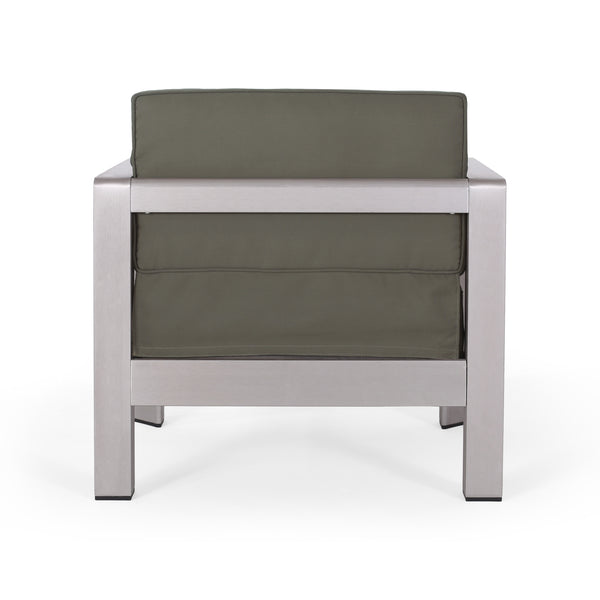 Gdf Studio Gianelle Outdoor Modern 4 Seater Aluminum Chat Set With Fire Pit And Tank Holder