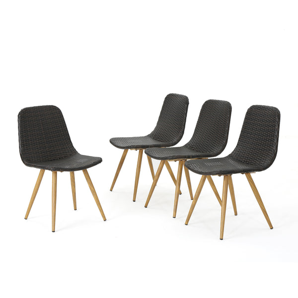 Gdf Studio Gilda Outdoor Multi-Brown Wicker Dining Chairs With Wood Finished Metal Legs