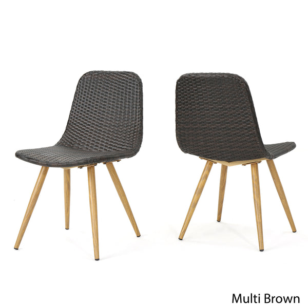 gdf studio Gilda Outdoor Multi-Brown Wicker Dining Chairs With Wood Finished Metal Legs