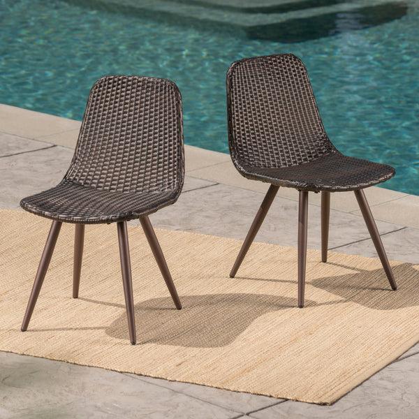 Gdf Studio Gilda Outdoor Multibrown Wicker Dining Chairs With Dark Brown Powder Coated Legs