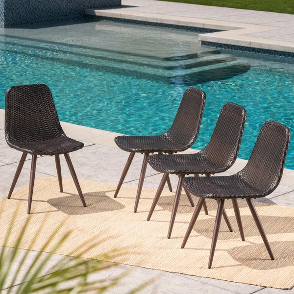 Gdf Studio Gilda Outdoor Multibrown Wicker Dining Chairs With Dark Brown Powder Coated Legs
