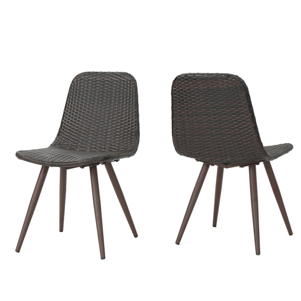 gdf studio Gilda Outdoor Multibrown Wicker Dining Chairs with Dark Brown Powder Coated Legs
