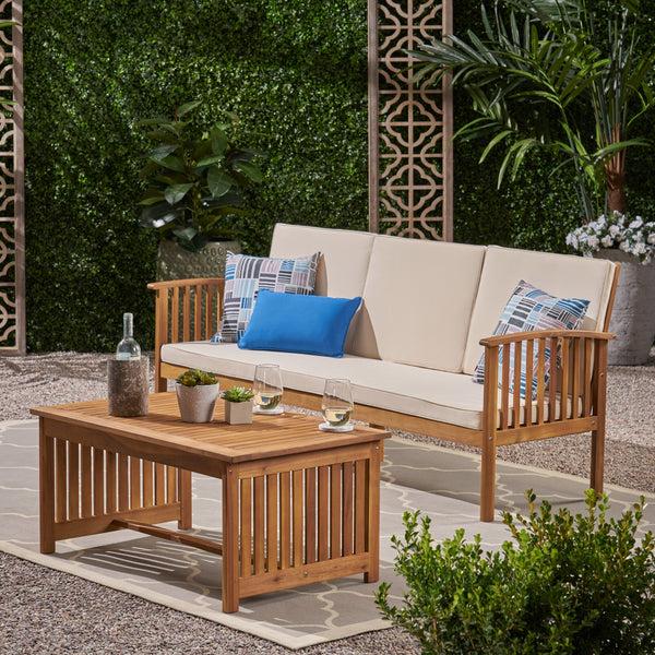 Gdf Studio Giles Edward Outdoor Acacia Wood Sofa And Coffee Table Set