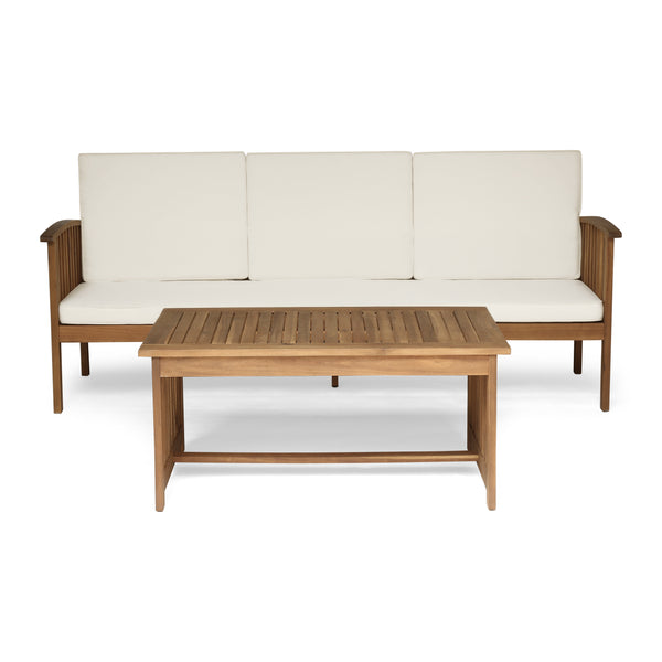 gdf studio Giles Edward Outdoor Acacia Wood Sofa and Coffee Table Set