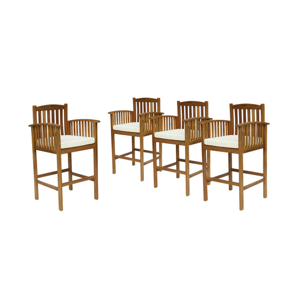 gdf studio Gill Acacia Patio Bar Stools 46" Bar-Height Acacia Wood Natural Stain with Cream Cushions (Set of 4)