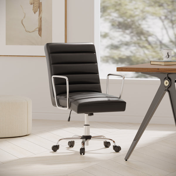 Gdf Studio Gilmans Contemporary Faux Leather Channel Stitch Swivel Office Chair