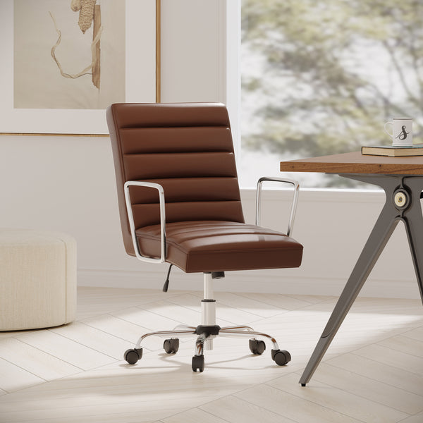 gdf studio Gilmans Contemporary Faux Leather Channel Stitch Swivel Office Chair