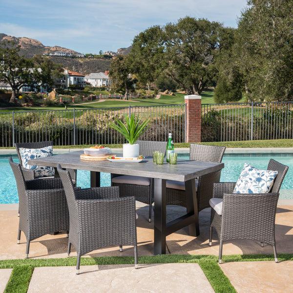 Gdf Studio Gina Outdoor 7 Piece Wicker Dining Set With Light Weight Concrete Table