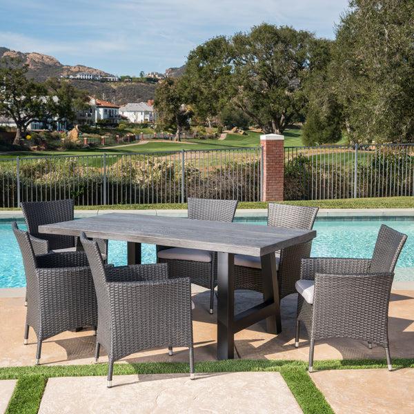 Gdf Studio Gina Outdoor 7 Piece Wicker Dining Set With Light Weight Concrete Table