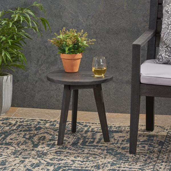 Gdf Studio Gino Outdoor Farmhouse Acacia Wood Side Table Dark Gray Finish